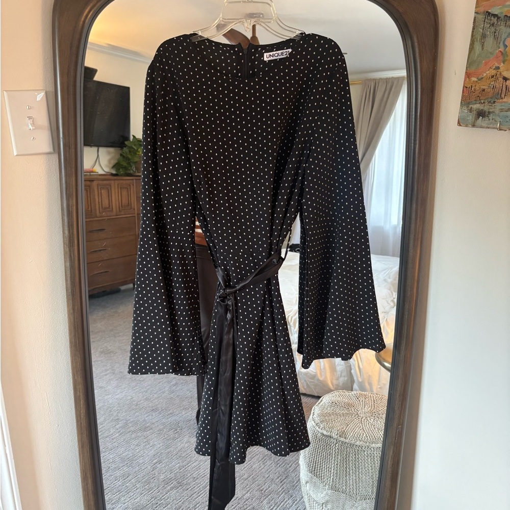 Black Polka Dot Long Sleeve Dress